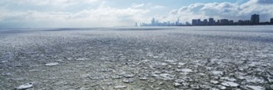 Frozen lake with a city in the background Lake Michigan Chicago Illinois USA Canvas Art - Panoramic Images (36 x 12)