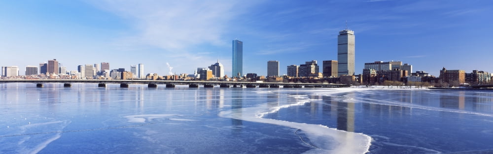 Frozen over Charles River with Harvard Bridge in the background Boston Massachusetts USA Canvas Art - Panoramic Images (27 x 9)