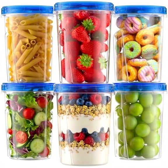 Frozen storage container, 6 packs -33 ounces food storage container with twisted top cover, reusable plastic container with lid, soup container for food preparation, overnight oats, leftovers, snacks