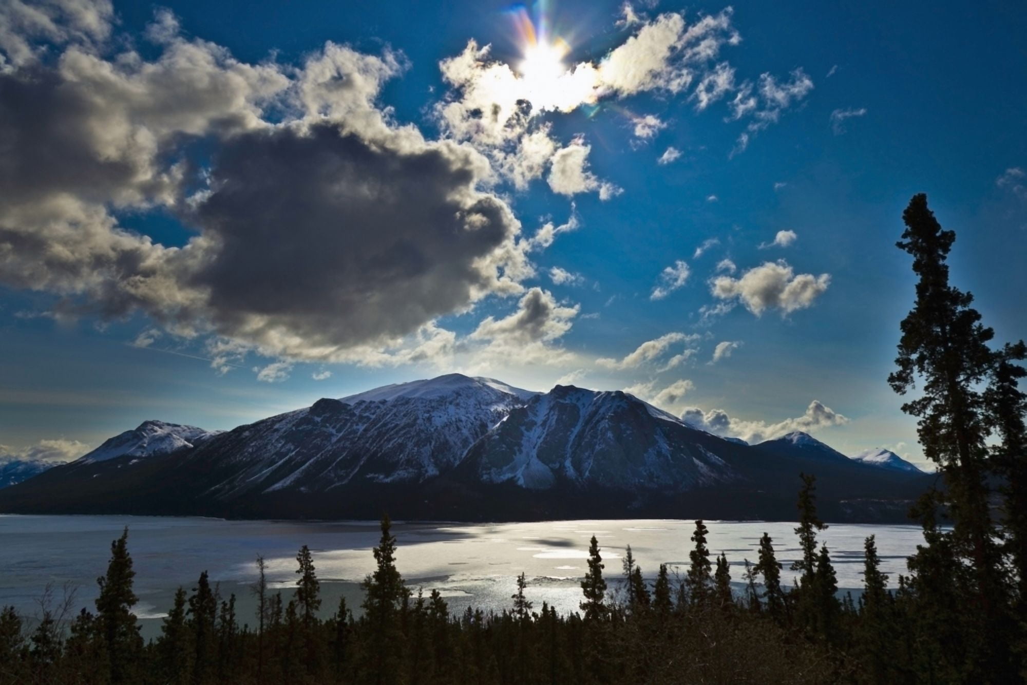 Frozen tagish lake and mountainsCarcross yukon canada Canvas Art - Blake Kent Design Pics (19 x 12)