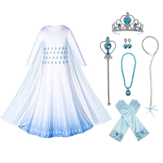 KAWELL Princess Snow Party Dress Queen White Costumes with Accessories