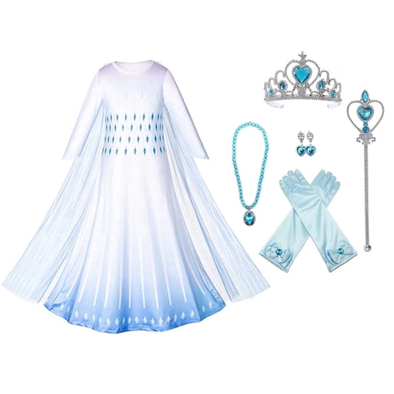KAWELL Princess Snow Party Dress Queen White Costumes with Accessories