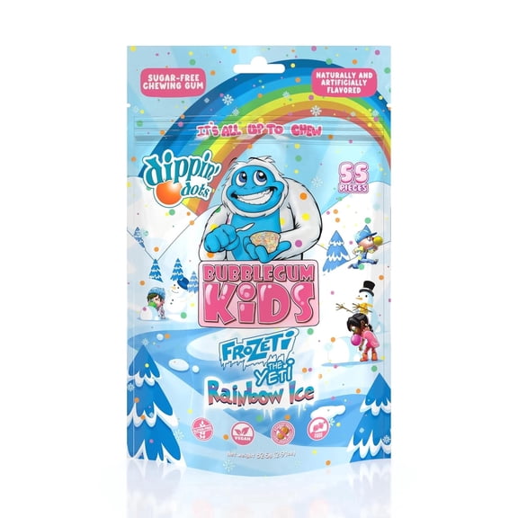 Bubblegum Kids Frozetis Rainbow Ice Sugar Free Gum with Xylitol, Low Calorie Chewing Gum, Mixed Fruit Flavor, 55 Count
