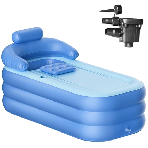 Frstem Inflatable Folding Bathtub for Adults, 5'3" Collapsible Ice Bath Tub for Athletes, Portable Foldable Hot Tub with Electric Air Pump, SPA Freestanding Soaking Barrel for Indoor or Outdoor