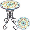 thumbnail image 1 of Frstem Mosaic Patio Table and Plant Stand, Outdoor Side Table for Patio with 14" Ceramic Tile Top, Weather Resistant Metal Round End Table Accent Table for Yard Porch Balcony Garden Bedside, Floral, 1 of 3