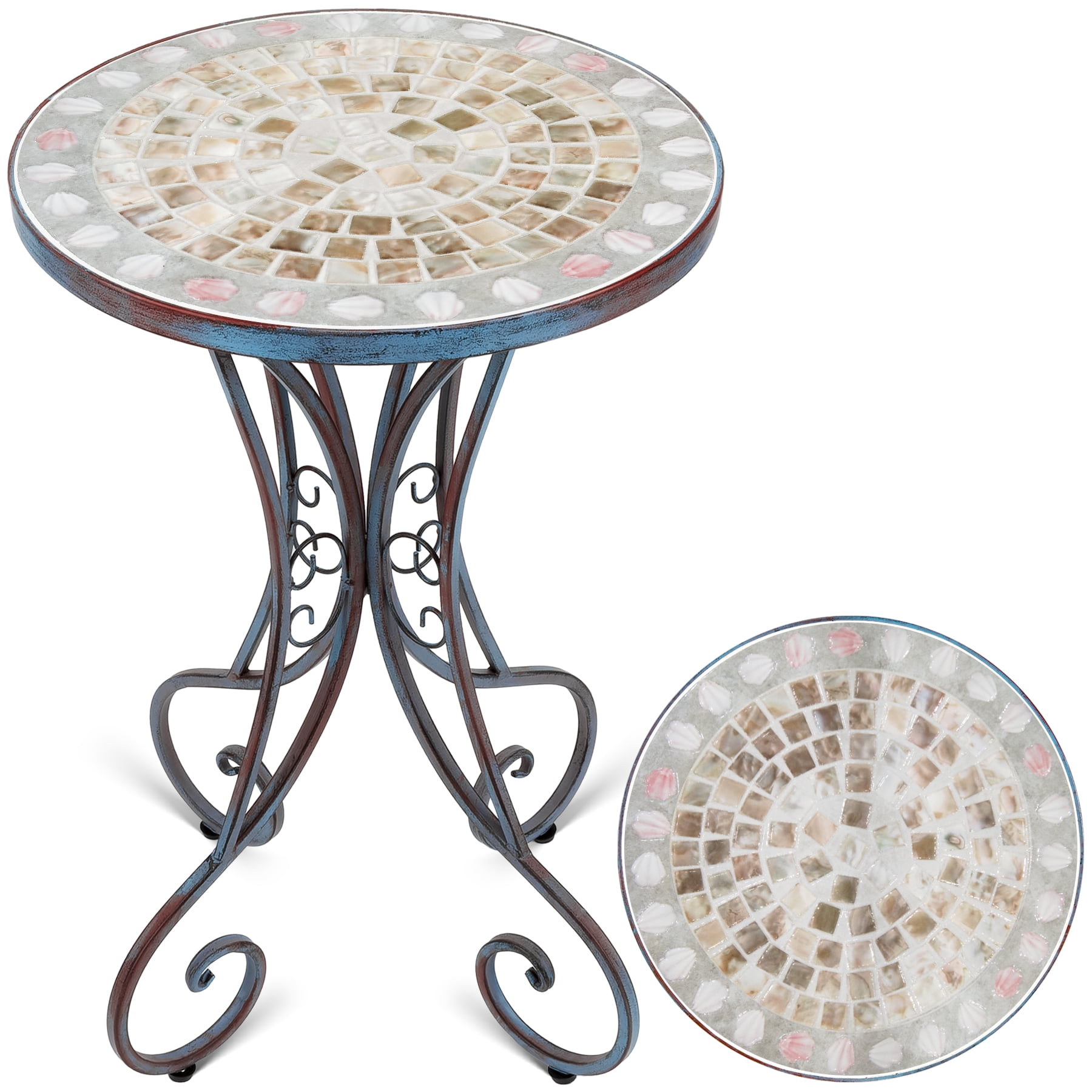 Frstem Mosaic Patio Table and Plant Stand, Outdoor Side Table for Patio ...