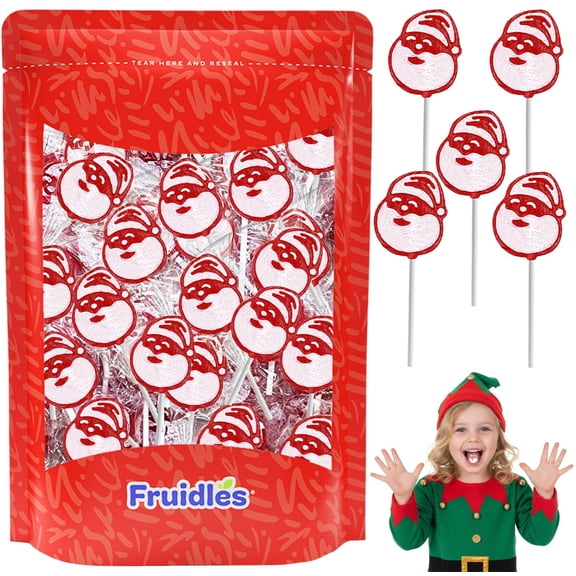 Fruidles Christmas Santa Clause Tattoo Lollipop, Mixed Fruit Flavor, Made in Brazil, Individually Wrapped, 15g Pops, Approx. 30 Pops Pound (2 Pounds)