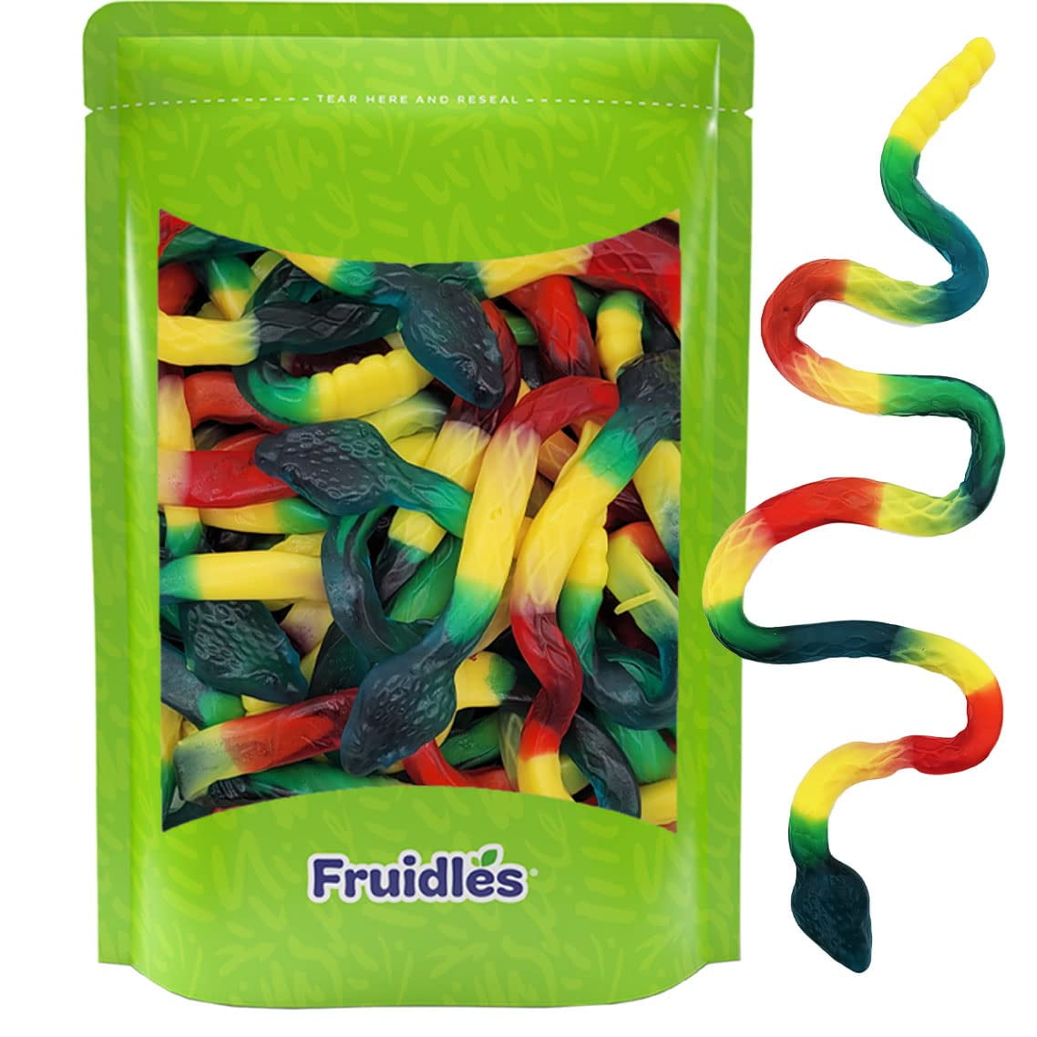 Fruidles Giant Gummi Rattle Snake Candy, Assorted Fruit Flavors Gummies