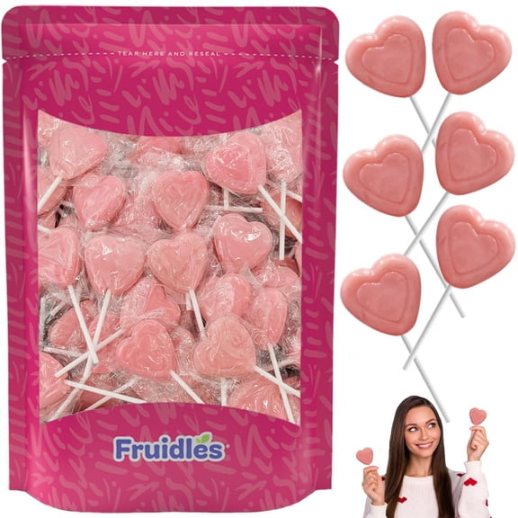Fruidles Pink Double Heart Lollipops, 5 Pounds (Bulk) Double Heart Shaped Flavored, Individually Wrapped 18 Gram Lollipop