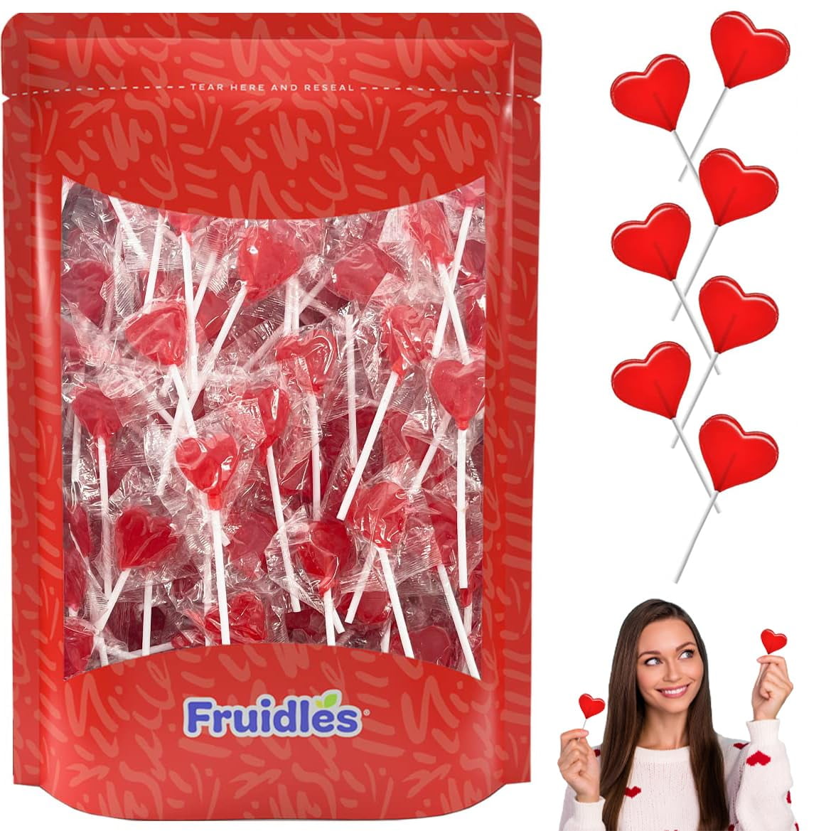 Fruidles Valentines Day Lollipops Mini Red Heart Shaped Strawberry