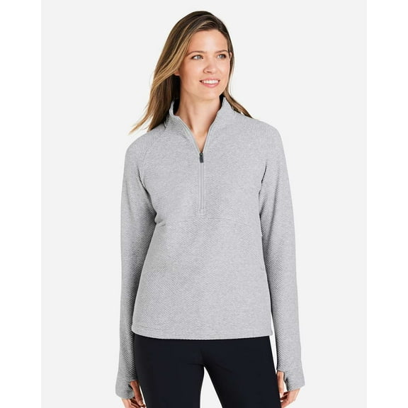 North End NE725W Women's Spirit Textured Quarter-Zip Pullover-PLATINUM HEATHER-2XL