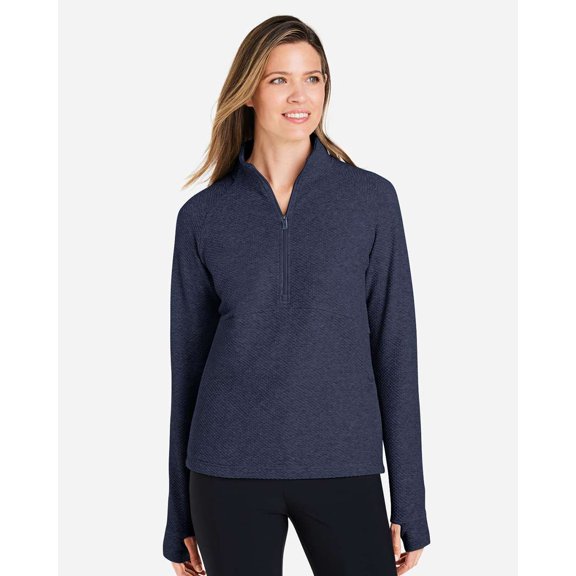 North End NE725W Women's Spirit Textured Quarter-Zip Pullover-Classic Navy Heather-M