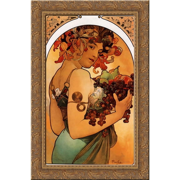 Fruit 17x24 Gold Ornate Wood Framed Canvas Art by Mucha, Alphonse Maria