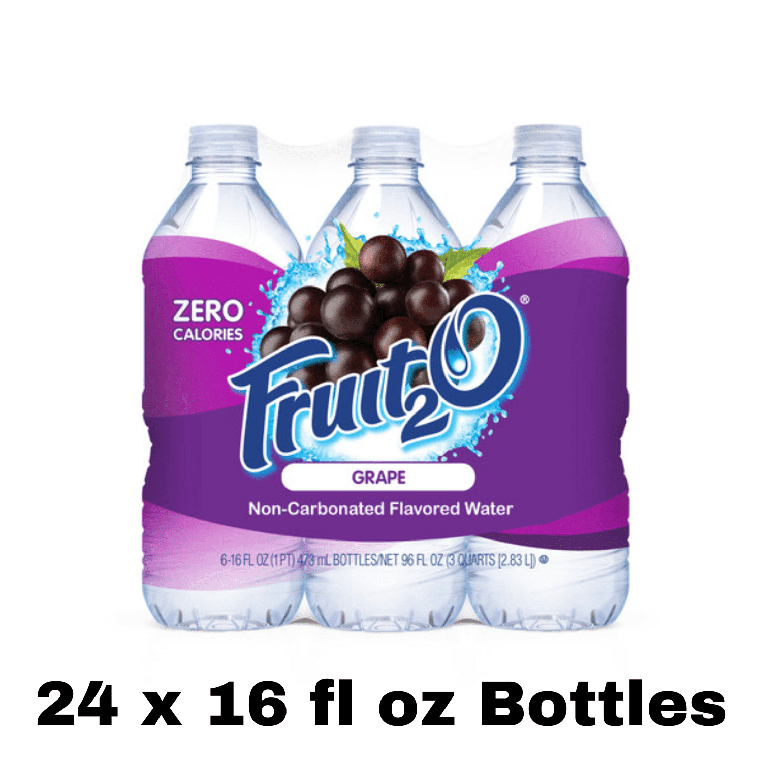 Fruit 2 O Grape Flavored Water, 16 fl oz Bottles, 24 Pack | Naturally Flavored Zero Calorie Water Beverage