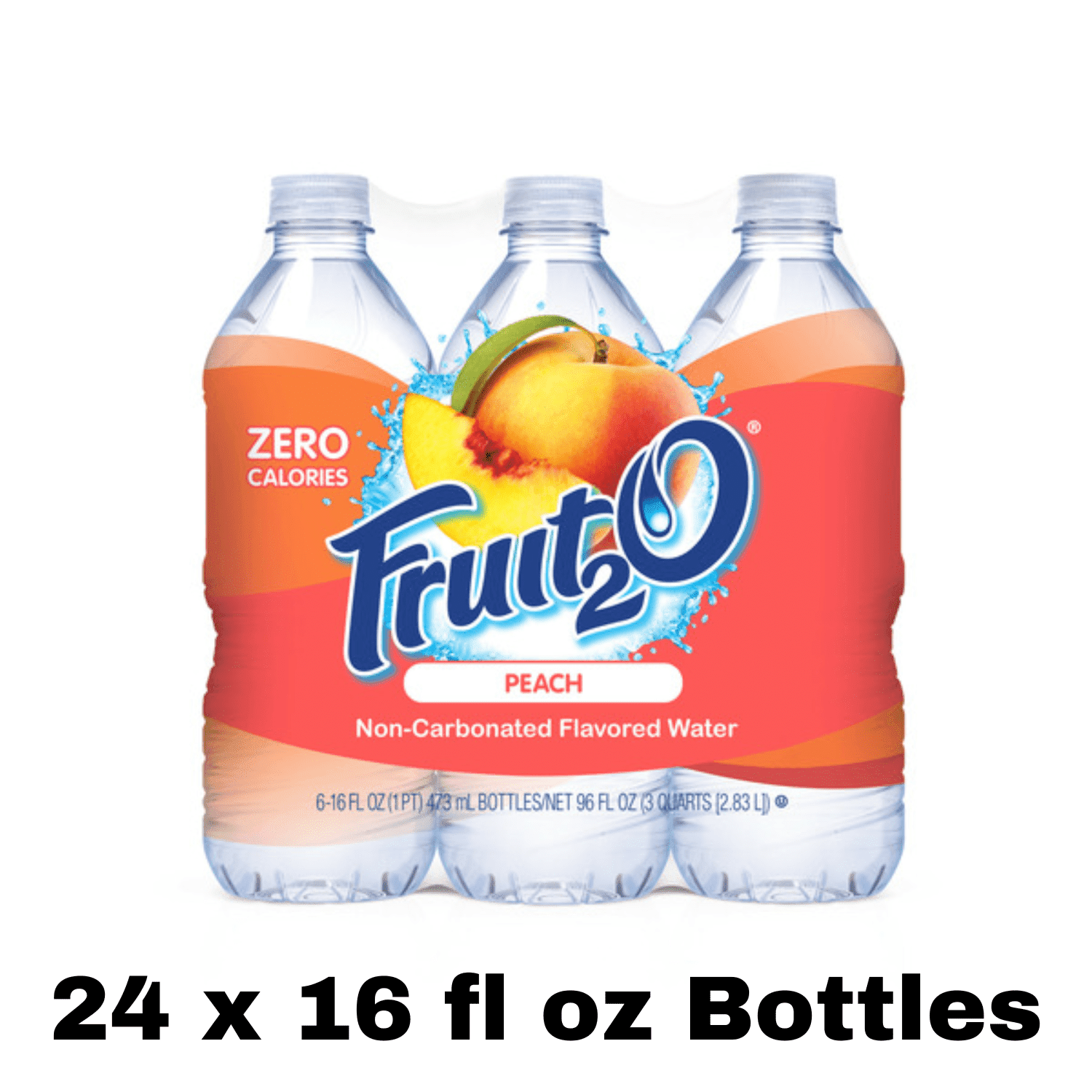 Fruit 2 O Peach Flavored Water, 16 fl oz Bottles, 24 Pack | Naturally Flavored Zero Calorie Water Beverage