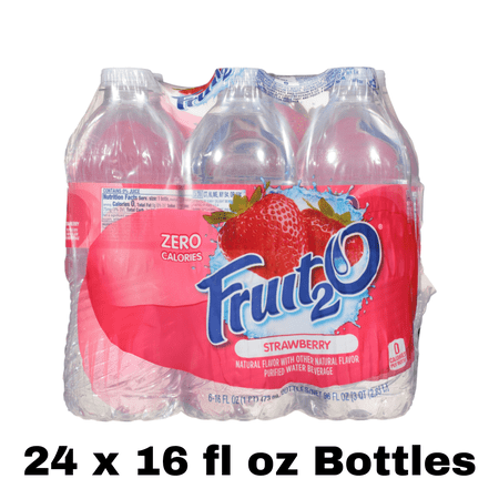 Fruit 2 O Strawberry Flavored Water, 16 fl oz Bottles, 24 Pack | Naturally Flavored Zero Calorie Purified Water Beverage