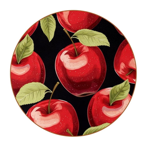 Fruit 6PCS Round Coasters Set, Microfiber Leather Drink Coasters with Holder, 11x11 cm/4.3x4.3 in