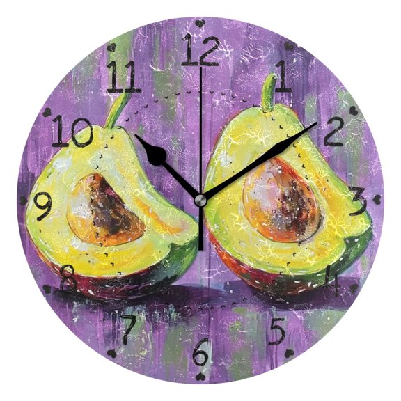 Fruit Abstract Art Round Wall Clock Silent Battery Operated Home Decor for Living Room Bedroom