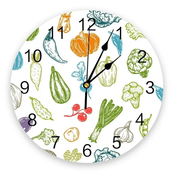 Fruit And Vegetable Design Wall Clocks Silent Home Cafe Office Wall Decor Clocks for Kitchen Wall Art Large Wall Clocks 25cm(10 Inch)