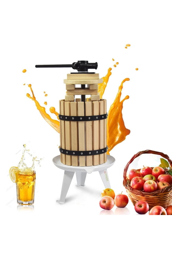 Fruit Apple Cider Wine Classic Press - 1.6G/3.17G/4.75G/7.9G -Solid Wood Basket- 6 Press Wooden Blocks