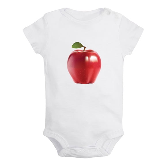 Fruit Apple Image Print Rompers For Babies, Newborn Baby Unisex Bodysuits, Infant Jumpsuits, Toddler 0-24 Months Kids One-Piece Oufits (White, 0-6 Months)