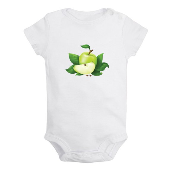 Fruit Apple Image Print Rompers For Babies, Newborn Baby Unisex Bodysuits, Infant Jumpsuits, Toddler 0-24 Months Kids One-Piece Oufits (White, 0-6 Months)