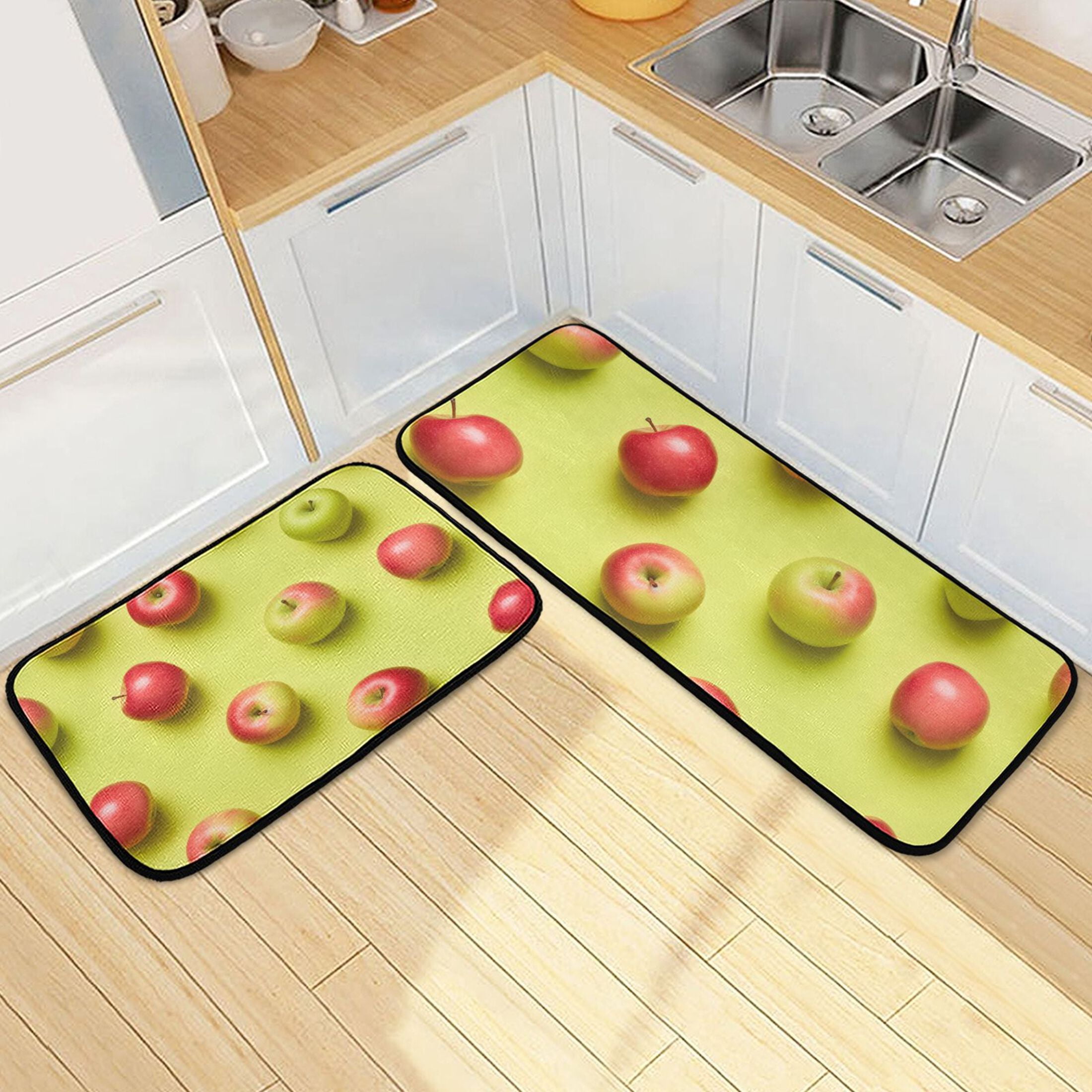 Fruit Apples Kitchen Rugs Set of 2 Non Slip Floor Foam Mat Cushioned