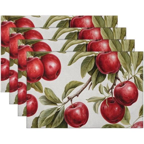 Fruit Apples Placemats Set of 4 Linen Fabric Place Mats Heat Resistant Machine Washable Placemats Non-Slip Place Mat for Kitchen Dining Table