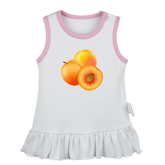 Fruit Apricot Pattern Dresses For Baby, Newborn Babies Skirts, Infant Princess Dress, 0-24M Kids Graphic Clothes (White Sleeveless Dresses, 12-18 Months)
