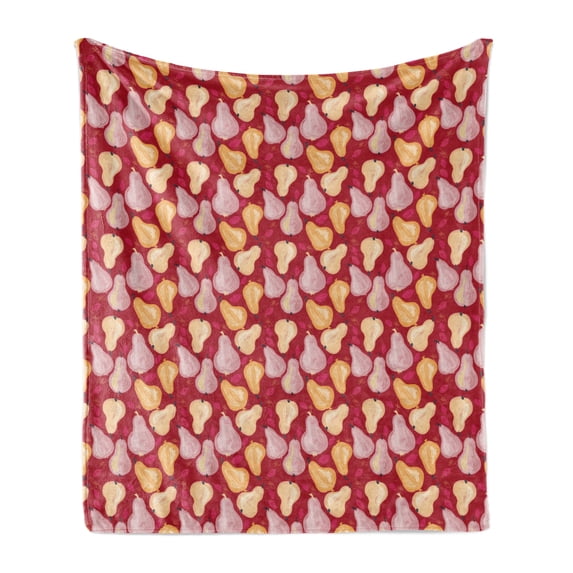 Fruit Art Soft Flannel Fleece Throw Blanket, Pears and Leaves in Abstract Design Watercolor Art Paint Print, Cozy Plush for Indoor and Outdoor Use, 60" x 80", Raspberry and Multicolor, by Ambesonne