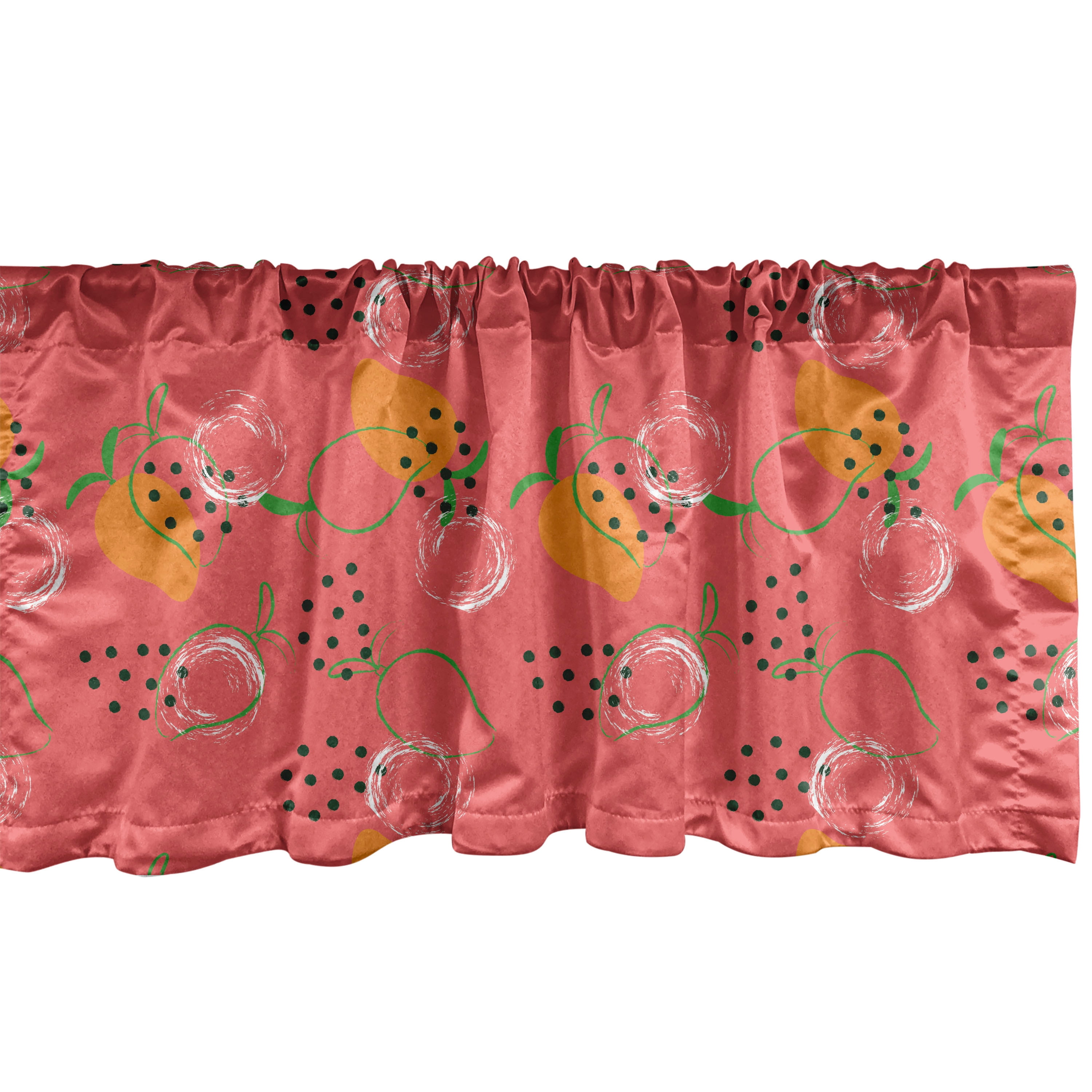 Fruit Art Window Valance Pack of 2, Exotic Mango Fruits and Dotted