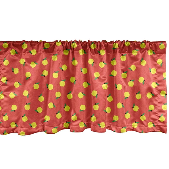 Ambesonne Fruit Art Valance Pack of 2, Yellow Apples with Leaves, 54"X12", Vermilion Yellow and Green
