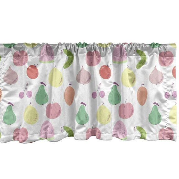 Fruit Art Window Valance, Pastel Toned Colorful Food Pattern with Watermelon Pear Apple Cherry and Fig, Curtain Valance for Kitchen Bedroom Decor with Rod Pocket, 54" X 12", Multicolor, by Ambesonne