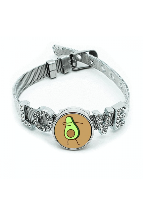 Fruit Avocado Green Core Art Deco Fashion Bracelet Wristband Crystal Love Adjustable Bangle