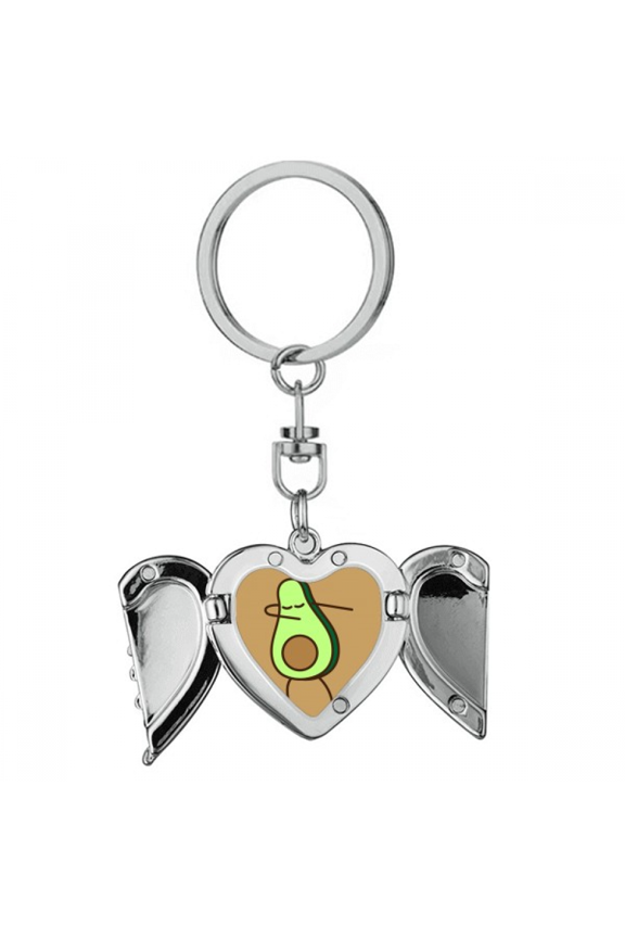 Fruit Avocado Green Core Art Deco Fashion Heart Angel Wing Key Chain Holder