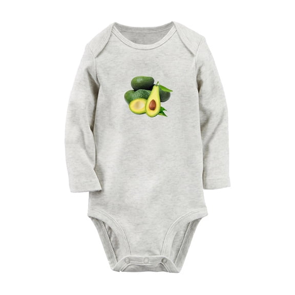 Fruit Avocado Image Print Cute Rompers, Newborn Baby Unisex Bodysuits, Infant Jumpsuits, Toddler 0-12 Months Kids Long Sleeves Oufits (Gray, 6-12 Months)