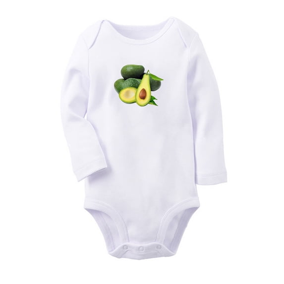 Fruit Avocado Image Print Cute Rompers, Newborn Baby Unisex Bodysuits, Infant Jumpsuits, Toddler 0-12 Months Kids Long Sleeves Oufits (White, 0-6 Months)