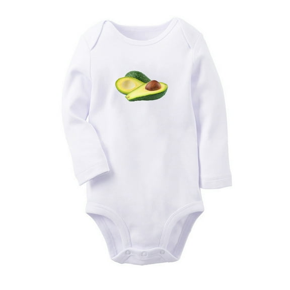 Fruit Avocado Image Print Cute Rompers, Newborn Baby Unisex Bodysuits, Infant Jumpsuits, Toddler 0-12 Months Kids Long Sleeves Oufits (White, 6-12 Months)