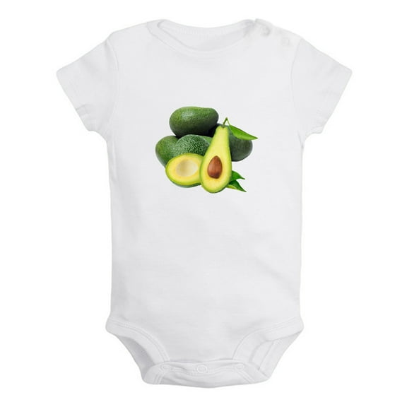 Fruit Avocado Image Print Rompers For Babies, Newborn Baby Unisex Bodysuits, Infant Jumpsuits, Toddler 0-24 Months Kids One-Piece Oufits (White, 0-6 Months)