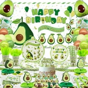 Fruit Avocado Party Supplies, Avocado Theme Tableware Party Pack for Girls, Kids, Avocado Control Birthday Party, Includes Plates, Cups, Napkins, Tablecloth, Backdrop, Balloons, Serves 20