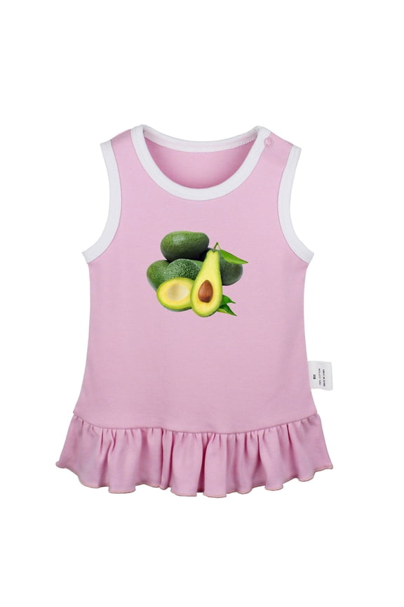 Fruit Avocado Pattern Dresses For Baby, Newborn Babies Skirts, Infant Princess Dress, 0-24M Kids Graphic Clothes (Pink Sleeveless Dresses, 0-6 Months)