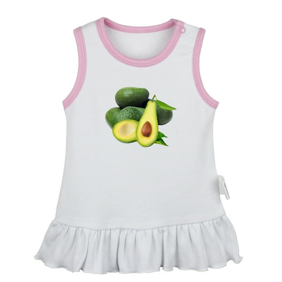 Fruit Avocado Pattern Dresses For Baby, Newborn Babies Skirts, Infant Princess Dress, 0-24M Kids Graphic Clothes (White Sleeveless Dresses, 0-6 Months)