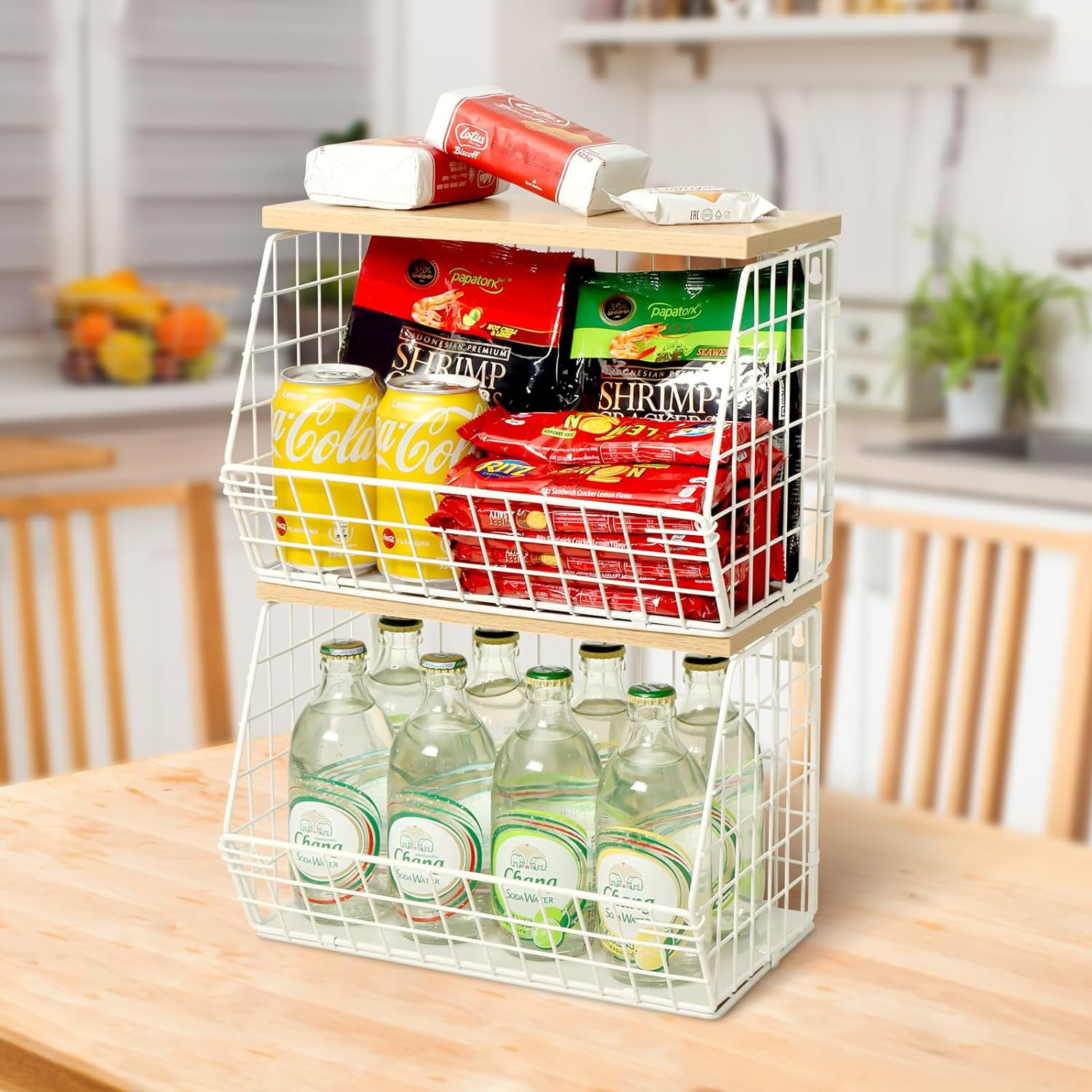 Fruit Basket, 2Tier Fruit Bowl for Kitchen Counter, Stackable Wall