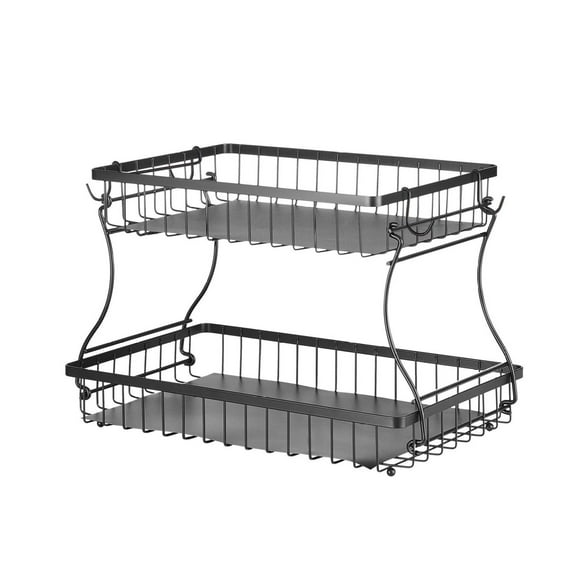 Fruit Basket 2 Tier - Kitchen Countertop Storage, Detachable Metal Banana Holder Stand for Vegetables, Bread, Snacks - Large Capacity Organizer