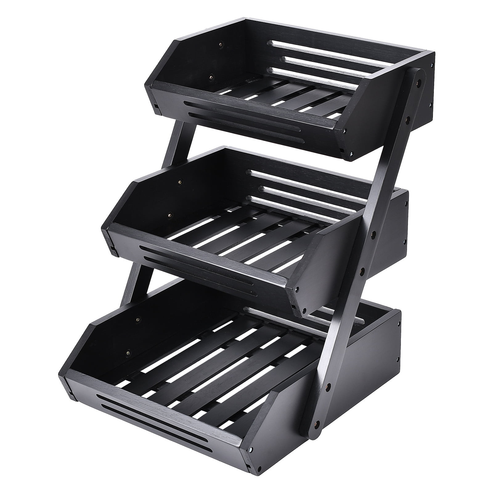 Fruit Basket, 3 Tier Bamboo Fruit Bowl for Kitchen Counter, Fruit Stand Storage Holder for Vegetables and Snack, 15 mm Thickness (Self-Assembly)