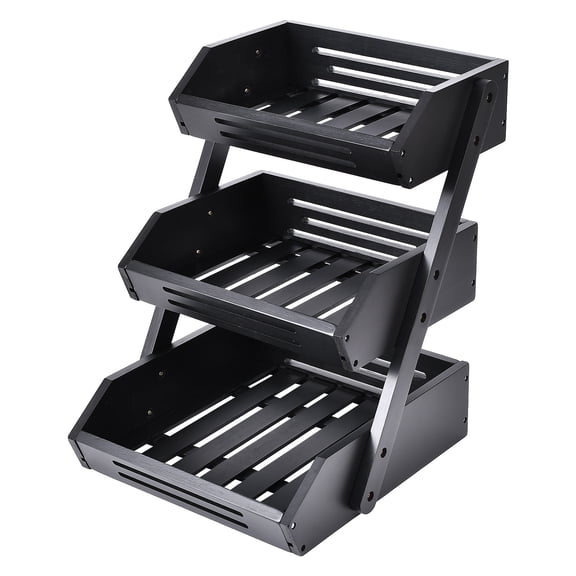 Fruit Basket, 3 Tier Bamboo Fruit Bowl for Kitchen Counter, Fruit Stand Storage Holder for Vegetables and Snack, 15 mm Thickness (Self-Assembly)