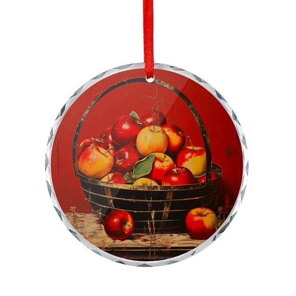 Fruit Basket With Apples Crystal Glass Christmas Ornament Appreciation Gifts Ornaments for Xmas Tree Apples Harvest Christmas Ornaments Crystal Hanging
