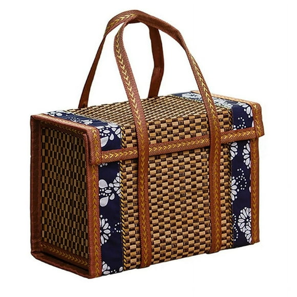 Fruit Basket Bamboo Woven Portable Simple Handheld Picnic Food Container Foldable Snacks Containers Kids 36x18x25cm,B