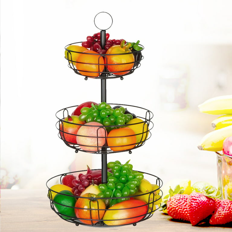 Fruit Basket Bowl, 3-Tier Storage for Kitchen Countertop Dining Table,  Detachable Metal Fruit Vegetable Snack Storage Holder (3 Tier)