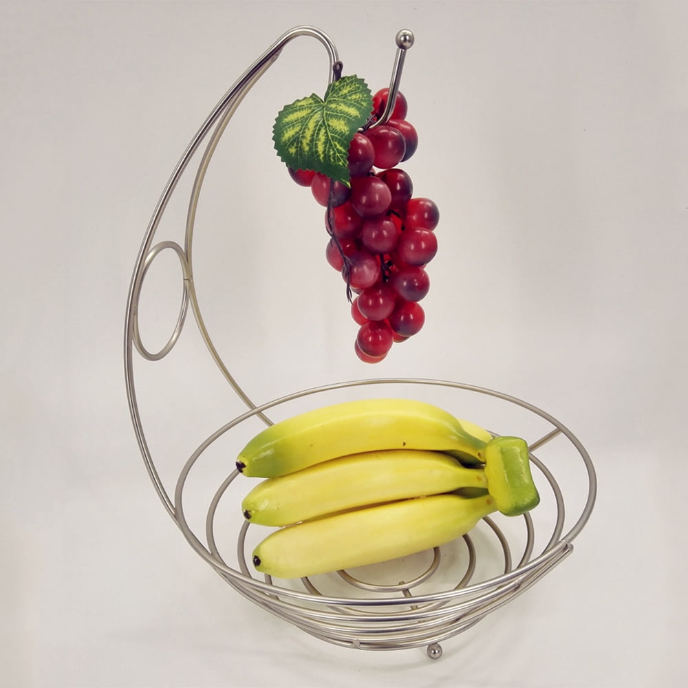 Fruit Basket Bowl with Banana Hanger, Decorative Fruit Bowl Large